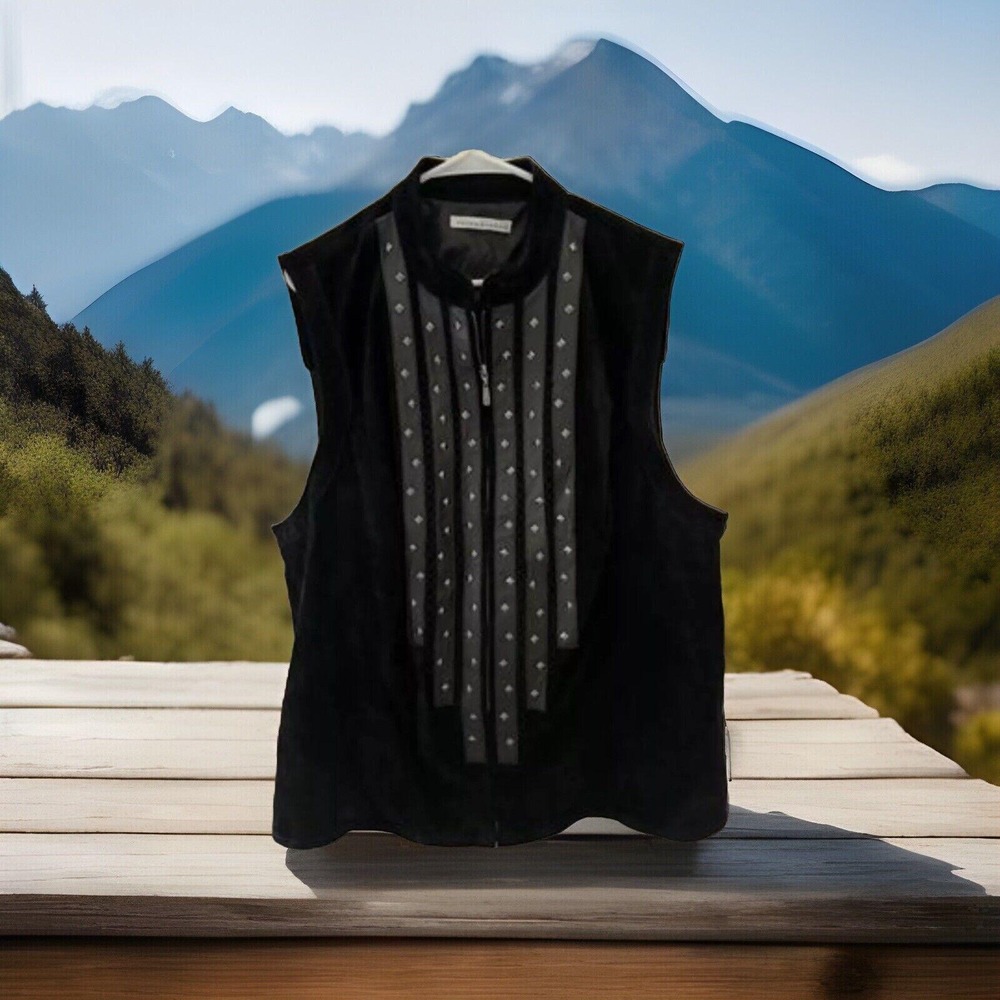 EUC VTG‎ Peter Nygard Leather Suede Knit Vest - size L Run Big Fit XL DEADSTOCK